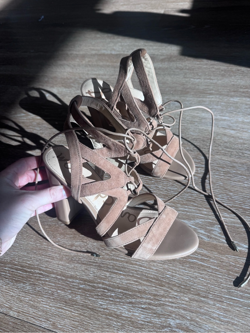 Sam Edelman Brown Suede Lace-Up Block Heel Sandals